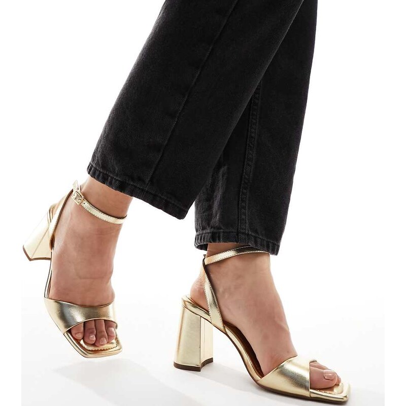 ASOS DESIGN Wide Fit Hotel barely there block heeled sandals in gold 100077318