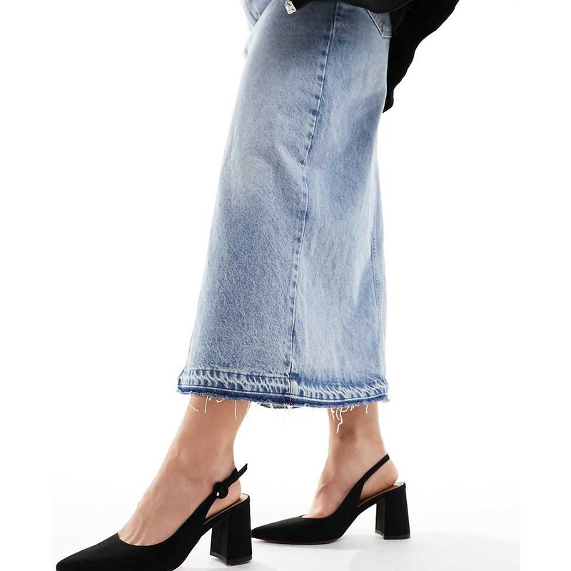 ASOS DESIGN Wide Fit Sutton slingback mid block heeled shoes in black 100212897