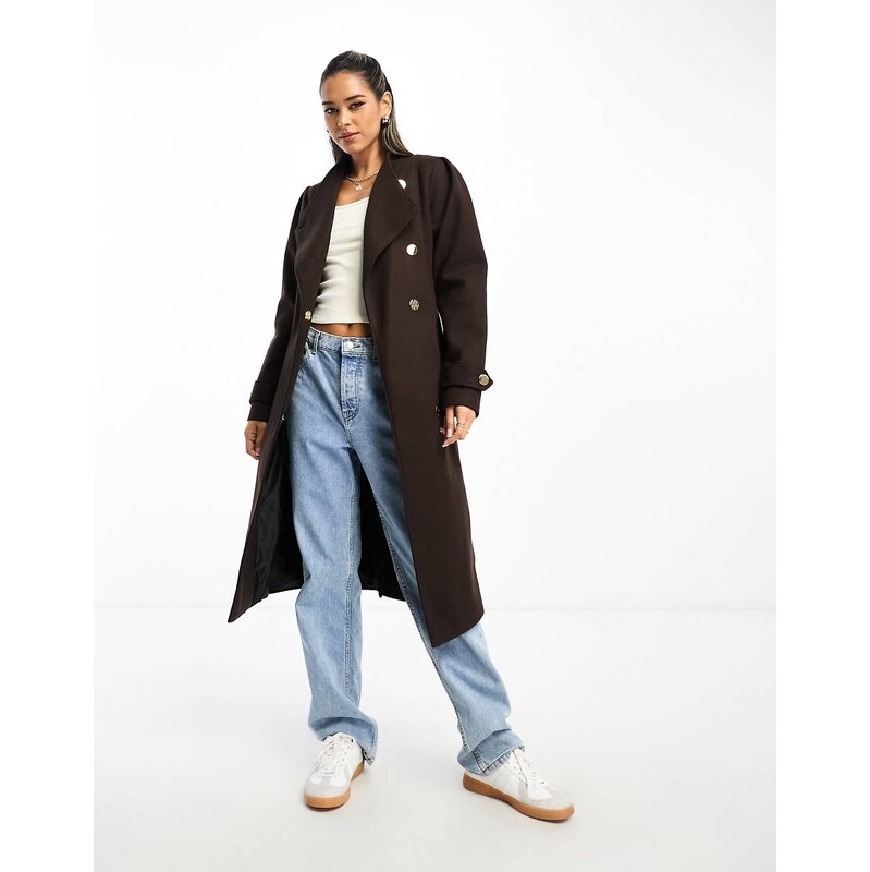 River Island wrap coat in dark brown