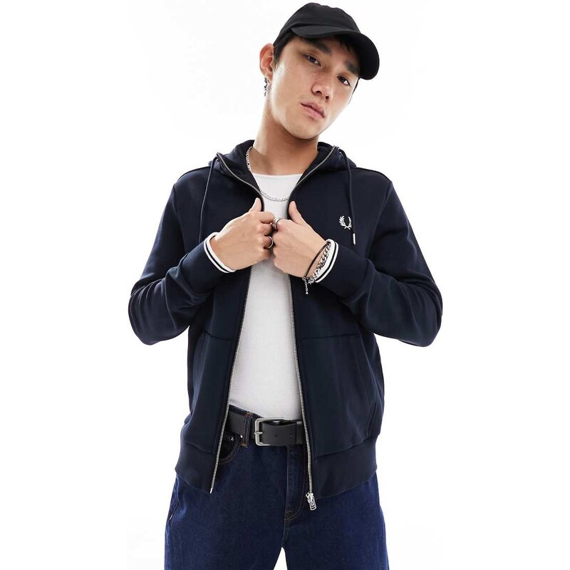 Fred Perry zip through hoodie in navy