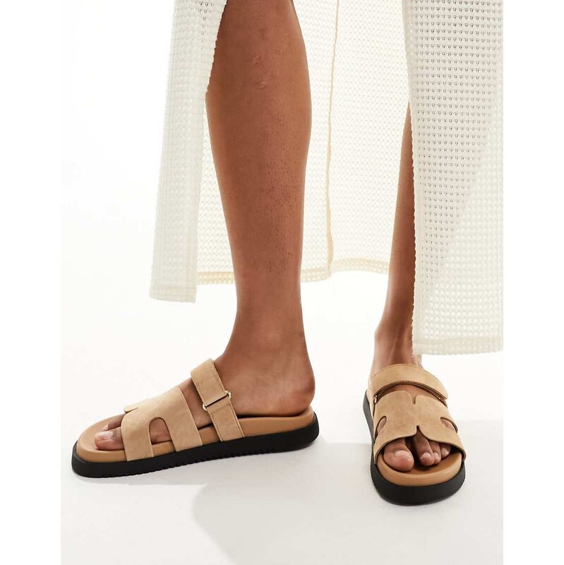 Steve Madden Missile suede strap sliders in sand-Neutral