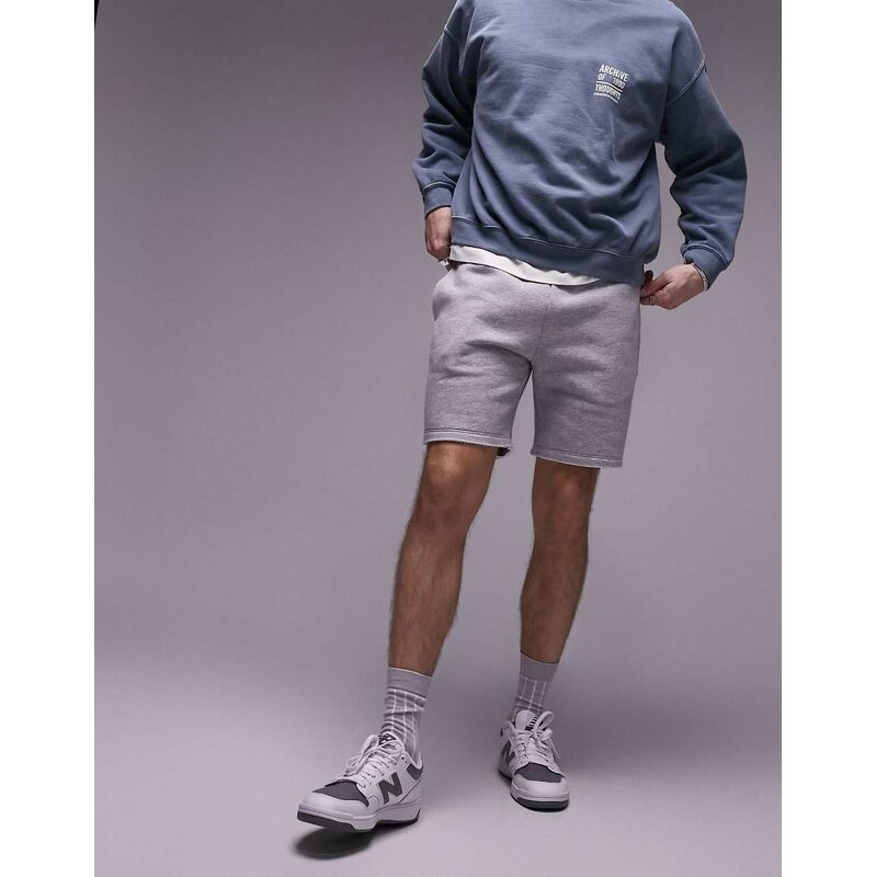 Topman classic fit jersey short with raw hem in grey marl