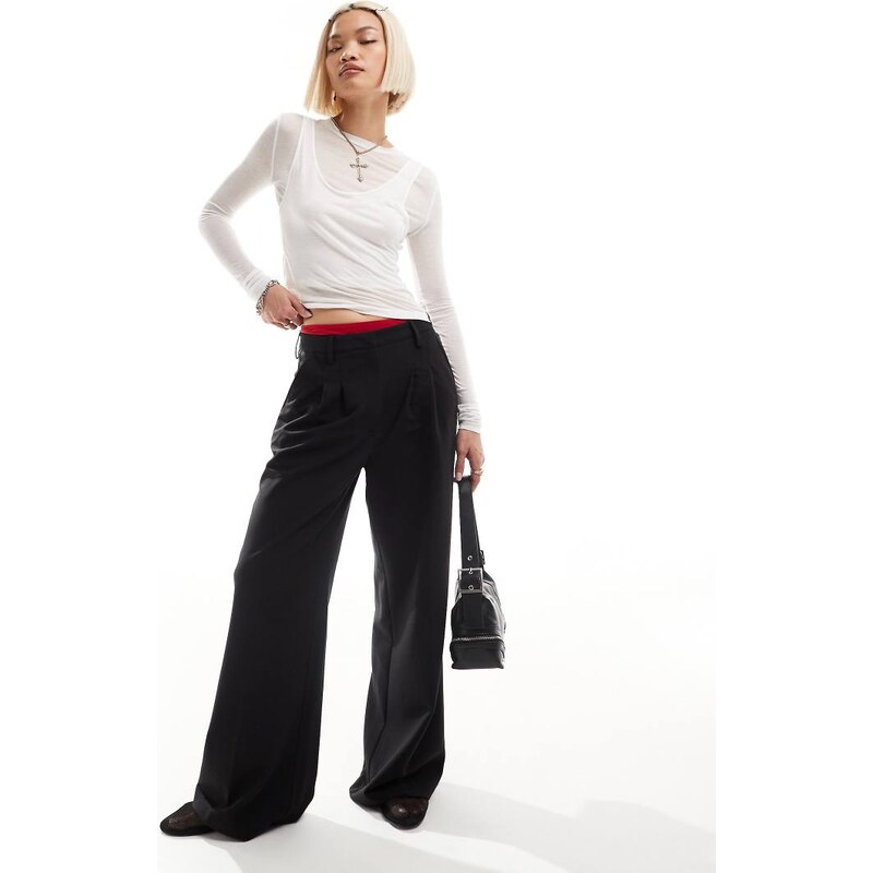COLLUSION relaxed wide leg tailored trousers in black
