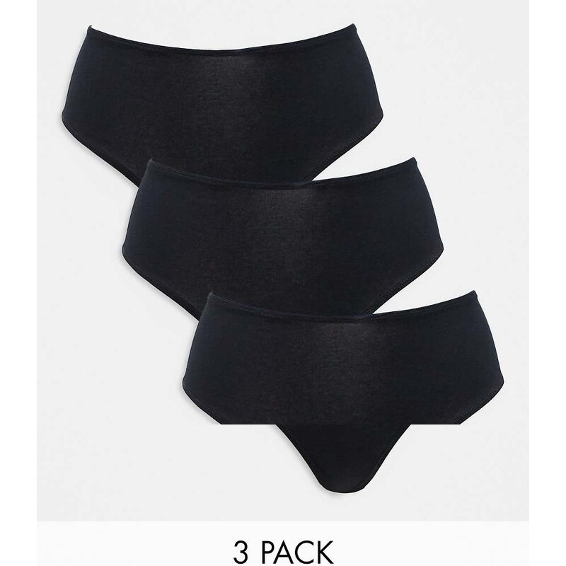 ASOS DESIGN 3 pack cotton high waist brazilian brief in black 100718734
