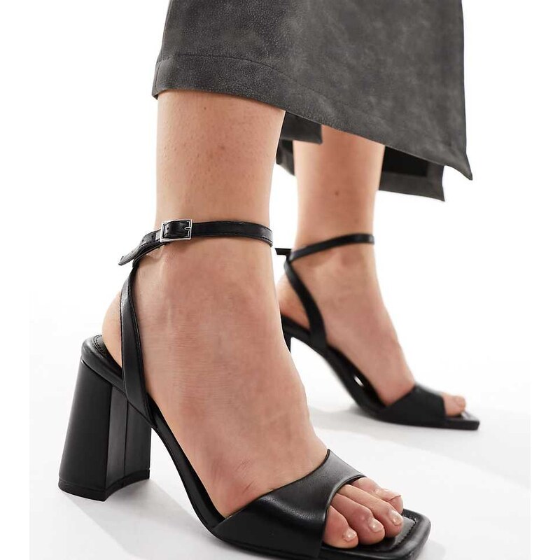 ASOS DESIGN Wide Fit Hotel barely there block heeled sandals in black 100719197