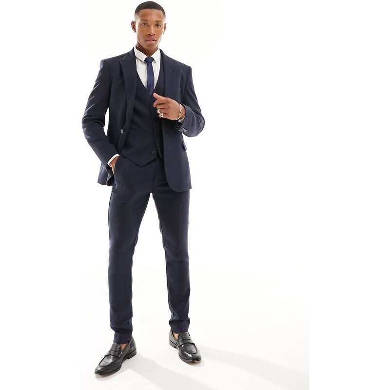 ASOS DESIGN skinny fit wool mix suit jacket in navy wide