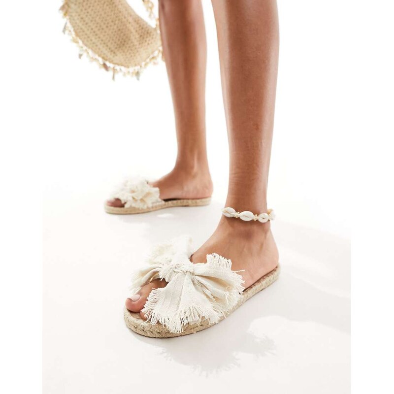 ASOS DESIGN Jem bow espadrille mule sandals in natural-Neutral 100080757