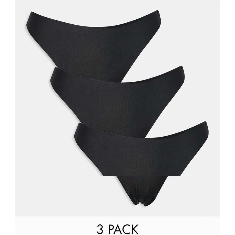 ASOS DESIGN 3 pack no VPL & lace thong in black 100075795