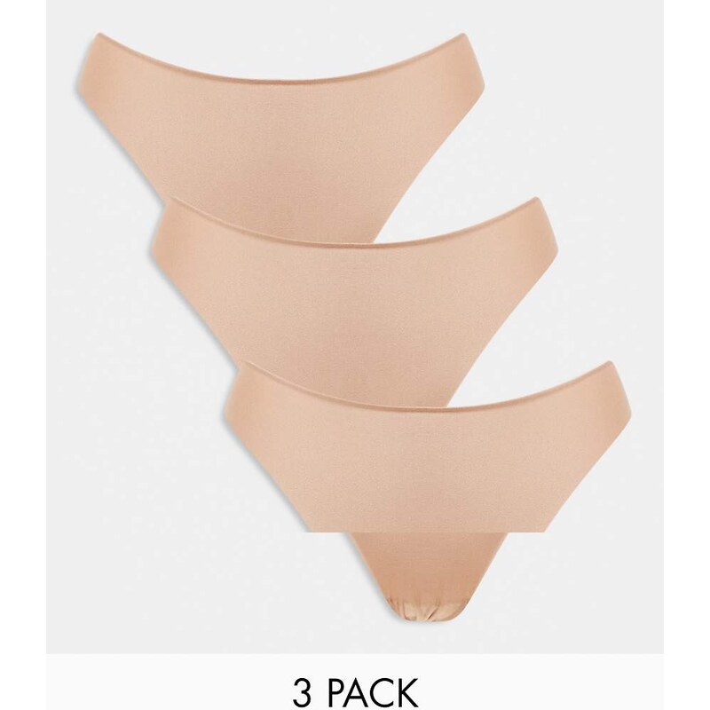 ASOS DESIGN 3 pack no VPL & lace thong in beige-Neutral 100075796