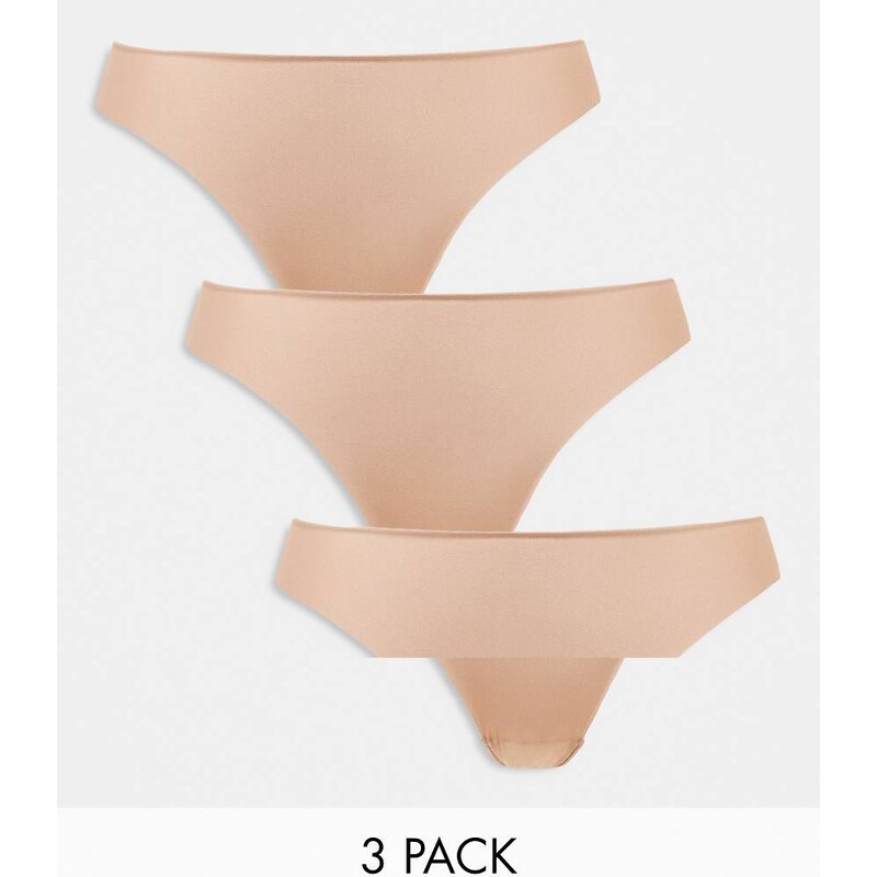 ASOS Curve ASOS DESIGN Curve 3 pack no VPL & lace thong in beige 100075787