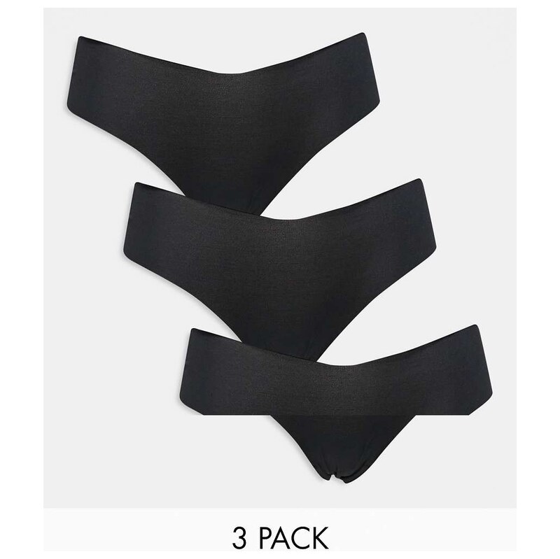 ASOS DESIGN 3 pack no VPL & lace brazilian brief in black
