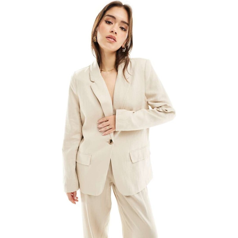Vila linen blazer co-ord in oatmeal-Neutral
