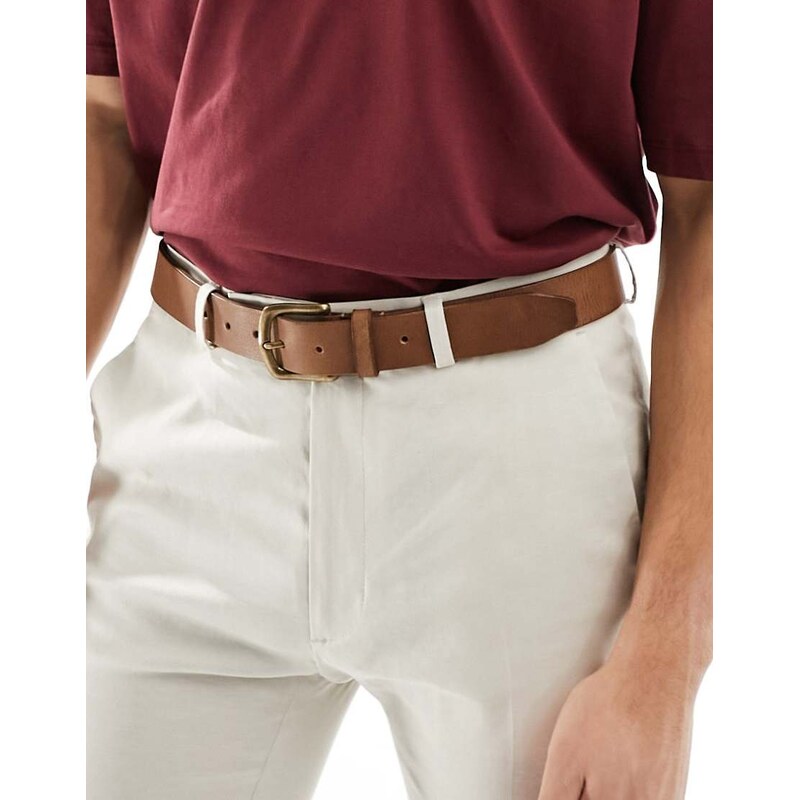 ASOS DESIGN leather belt with burnished gold buckle in vintage