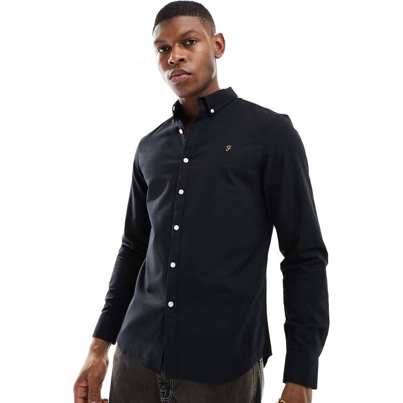 Farah Brewer slim fit long sleeve shirt in black