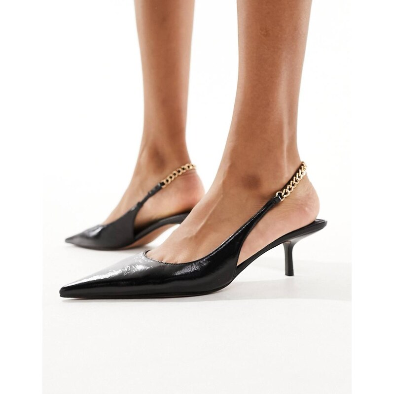 ASOS DESIGN Sharp slingback chain detail kitten heeled shoes in