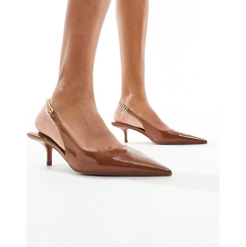 ASOS DESIGN Sharp slingback chain detail kitten heeled shoes in