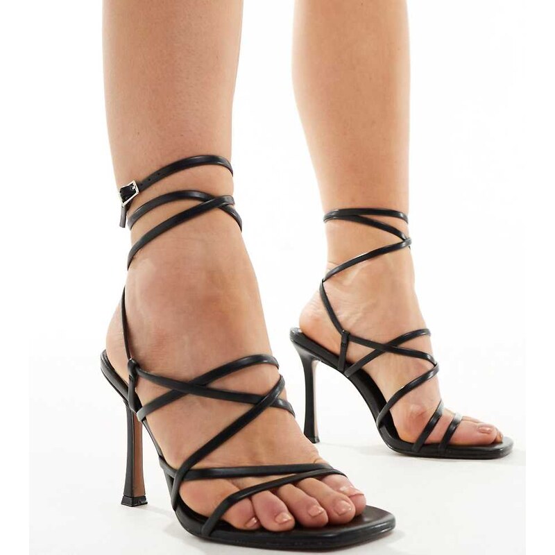 ASOS DESIGN Wide Fit Native strappy heeled sandals in black 100085254