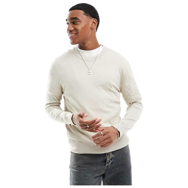 River Island essential crew neck sweatshirt in light stone