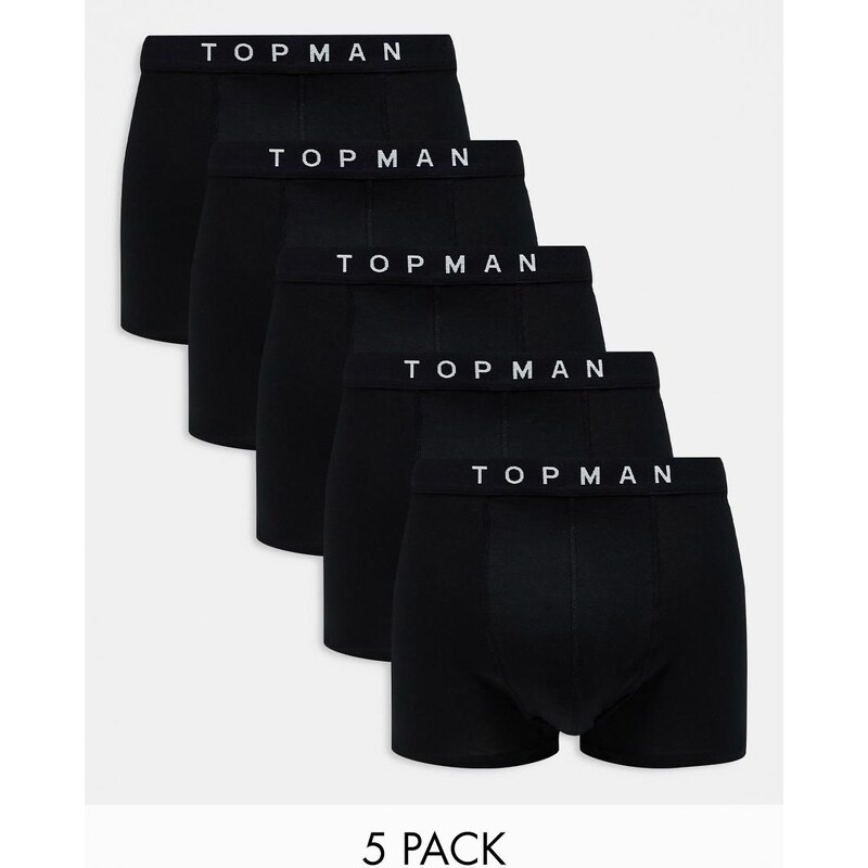 Topman 5 pack trunks in black with black waistbands-Multi