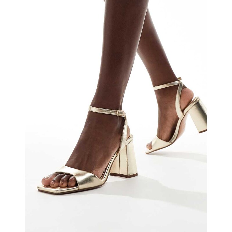 ASOS DESIGN Hotel barely there block heeled sandals in gold 100089291
