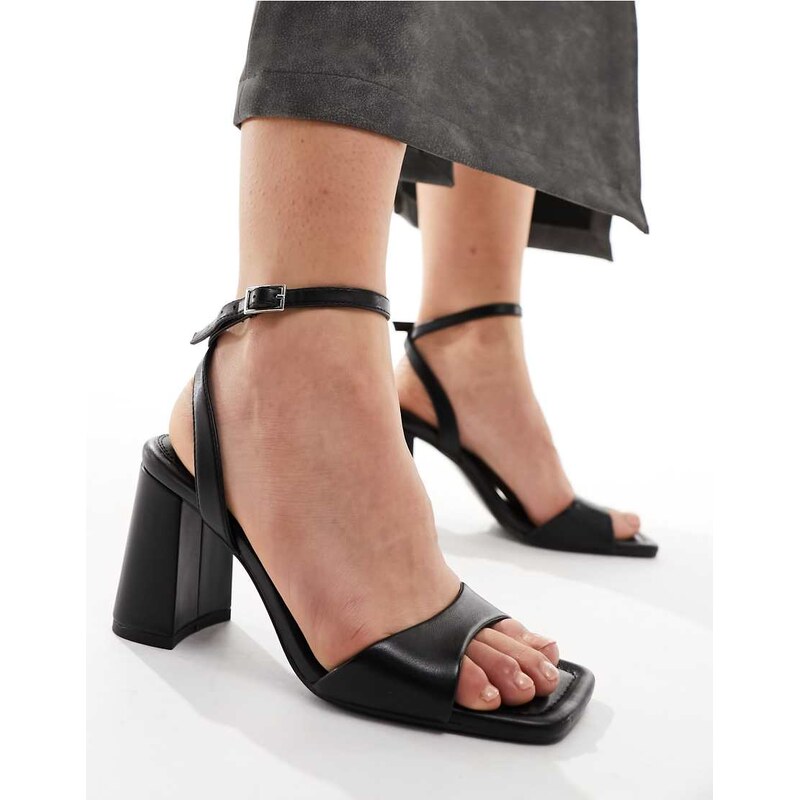 ASOS DESIGN Hotel barely there block heeled sandals in black PU
