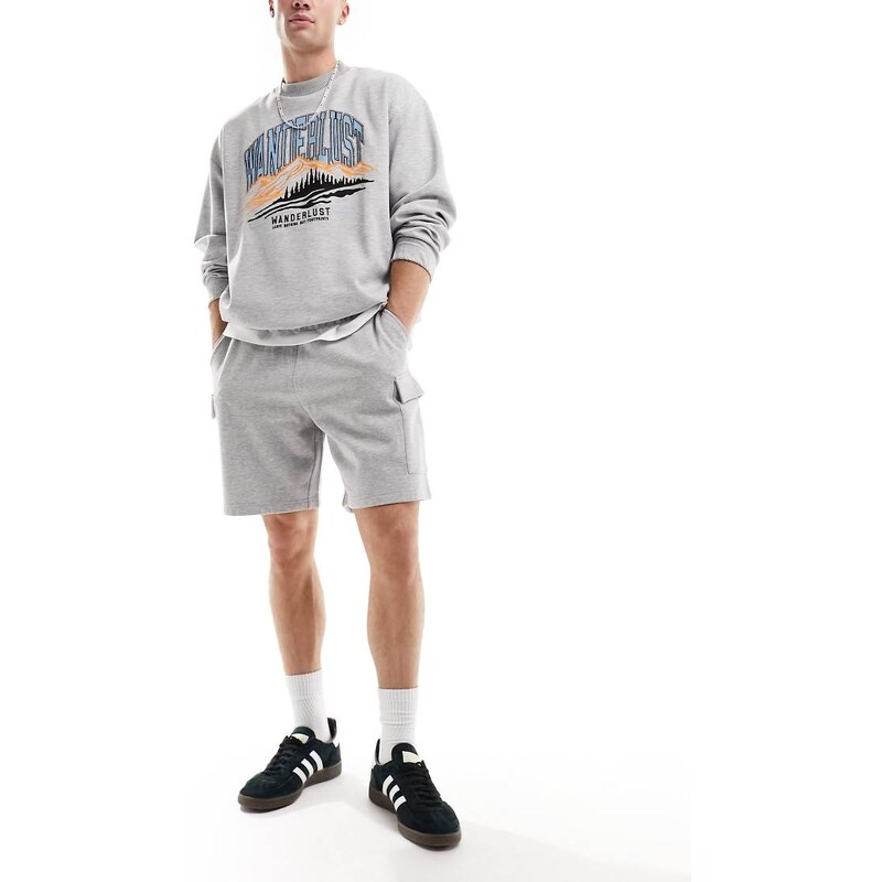 New look cargo jersey short in grey marl