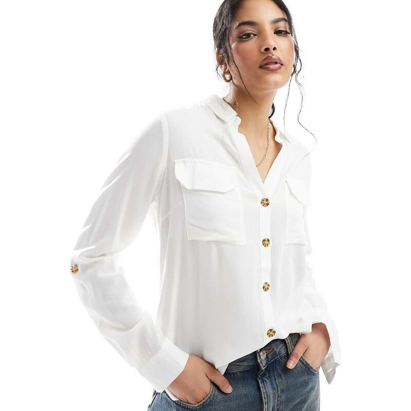 Vero Moda button down shirt with pocket detail in white 108850854