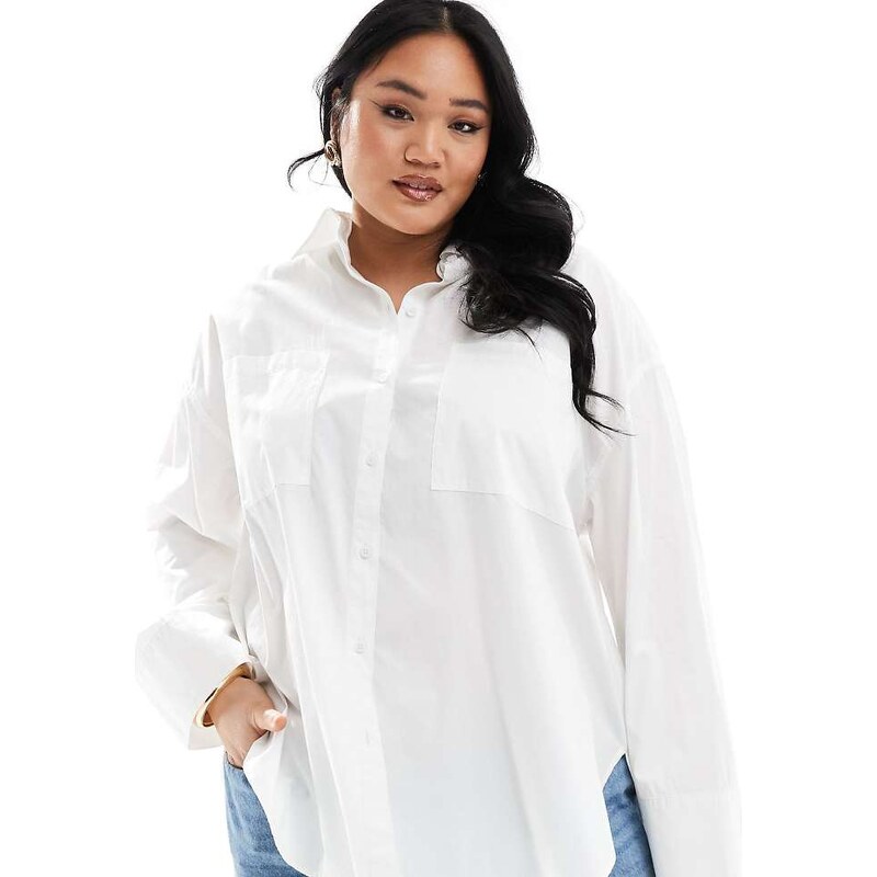 COLLUSION Plus poplin oversized shirt in white