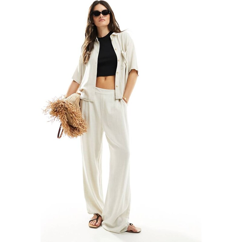Object linen trouser co-ord with tie waist in oatmeal-Neutral 102083219