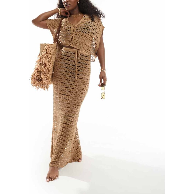 ASOS DESIGN knitted co-ord beach maxi skirt in coffee brown 100095180