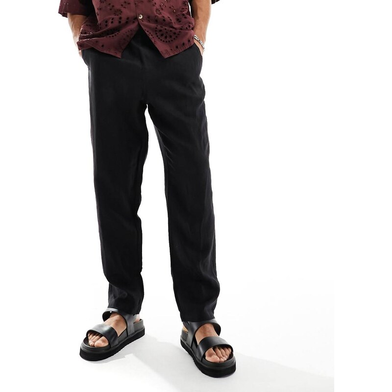 Cotton On relaxed straight leg linen trousers in black
