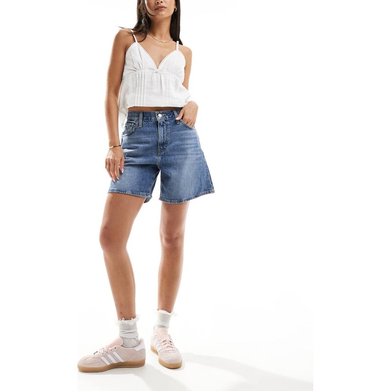 Levis high waist baggy denim shorts in mid blue