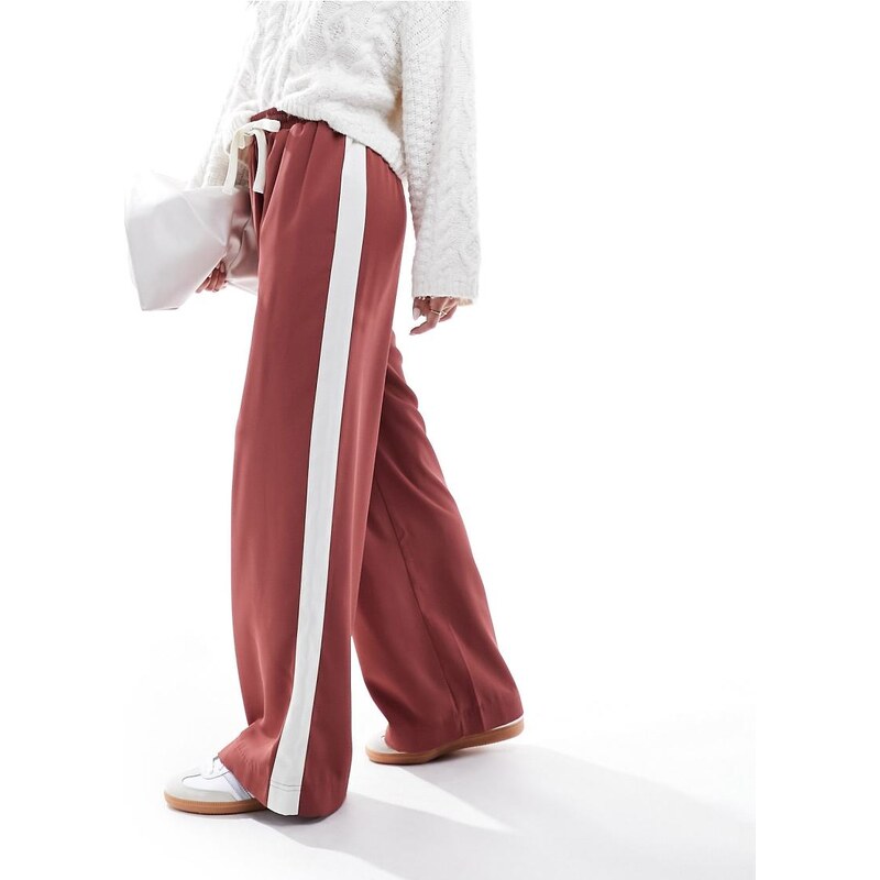 ASOS DESIGN pull on trousers with contrast panel in terracotta