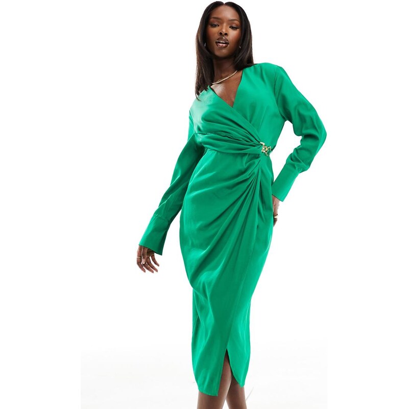 AX Paris wrap clasp detail midi dress in bright green 100713856