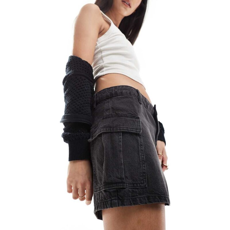 Noisy May denim cargo short in washed black 100078115