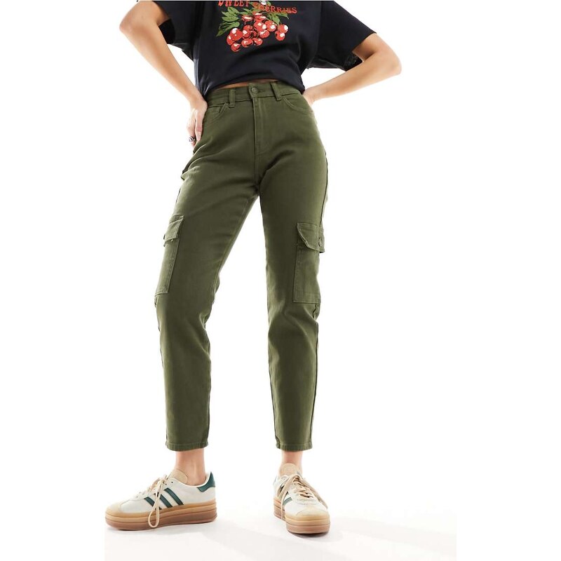 Noisy May Moni high waisted ultility cargo jeans in khaki-Green 100078128