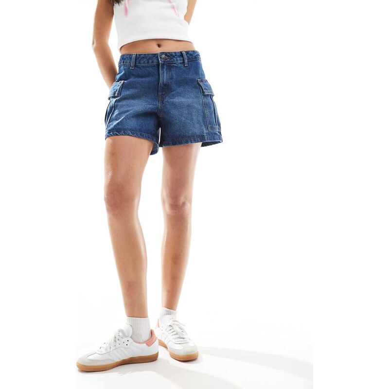 Noisy May denim cargo short in mid wash blue 100078133