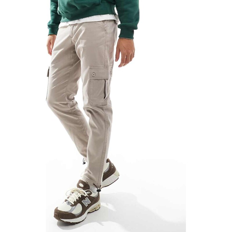 ASOS DESIGN tapered cargo trouser in beige-Neutral