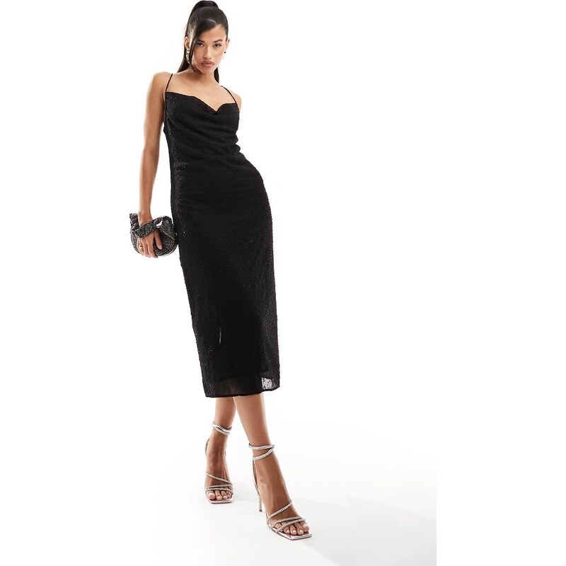 River Island beaded midi slip dress in black 100078510