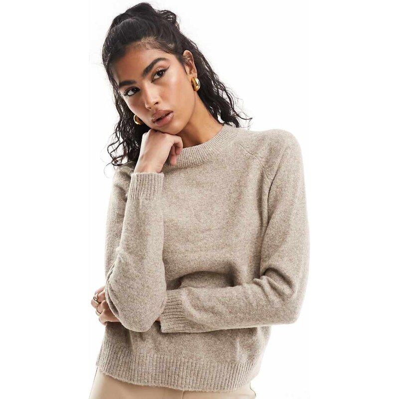 Vero Moda round neck knitted jumper in beige melange-Neutral