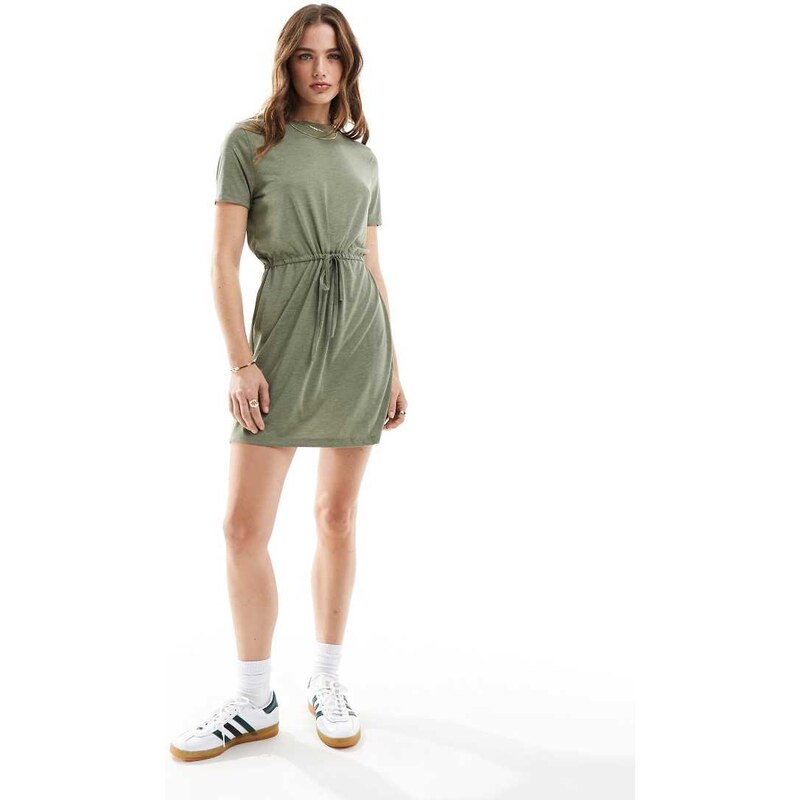 JDY tie detail t-shirt dress in green 100079371