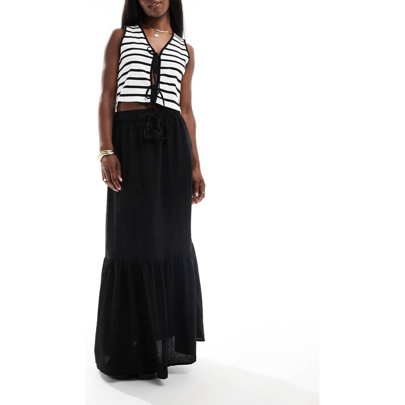 Vero Moda boho maxi skirt in black