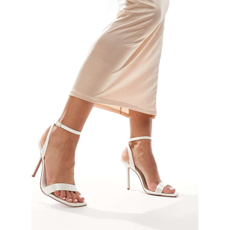 ASOS DESIGN Nali barely there heeled sandals in ivory satin-White 103245889