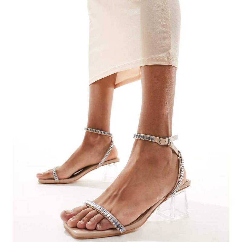 Public Desire Wide Fit Slay clear block heeled sandal with
