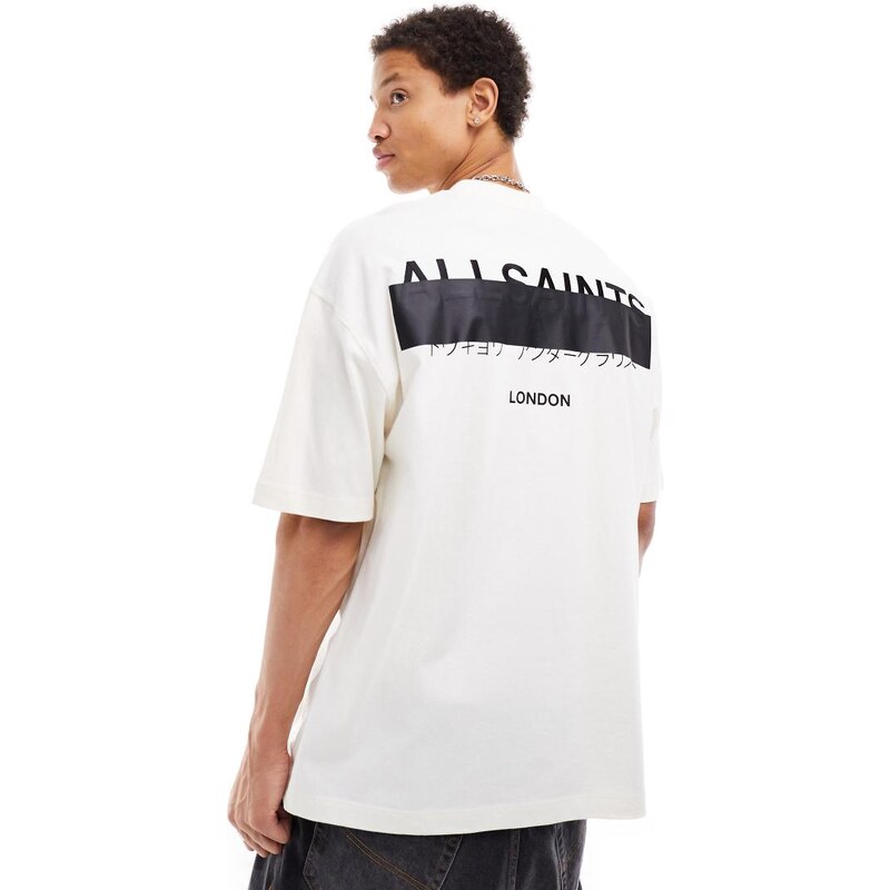 AllSaints Redact oversized embroidered logo t-shirt in white -