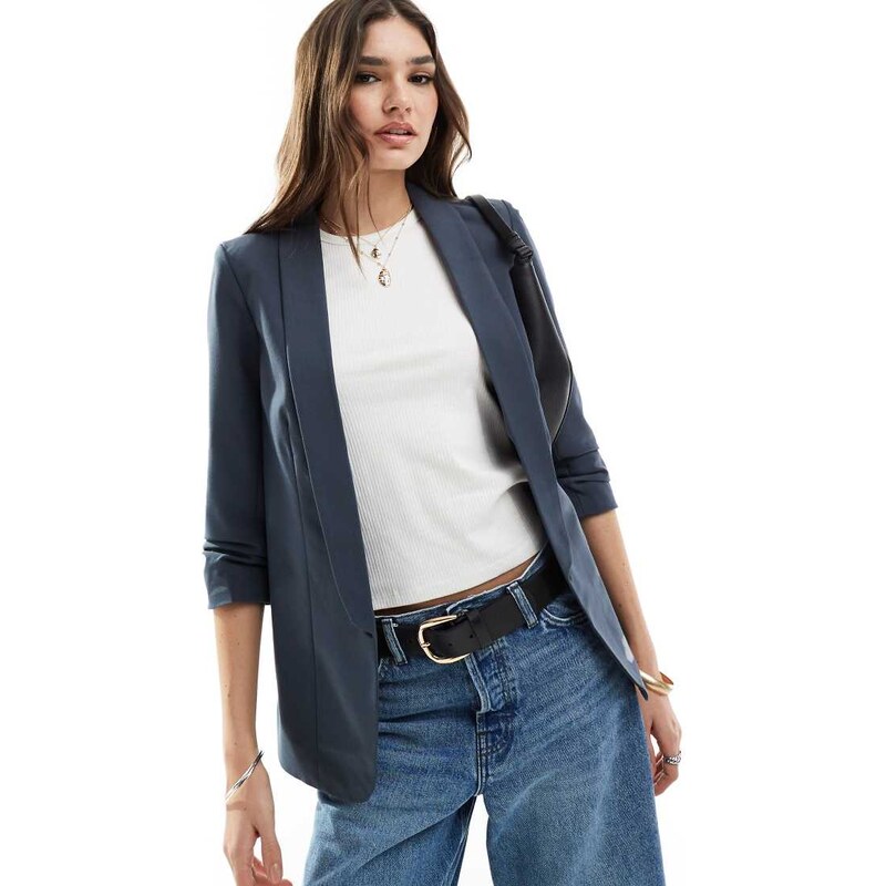 Pieces ruched sleeve blazer in ombre blue 100109657