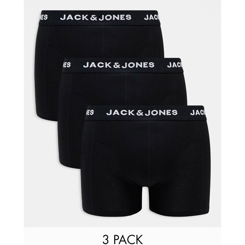 Jack & Jones 3 pack trunks in black with logo waistband