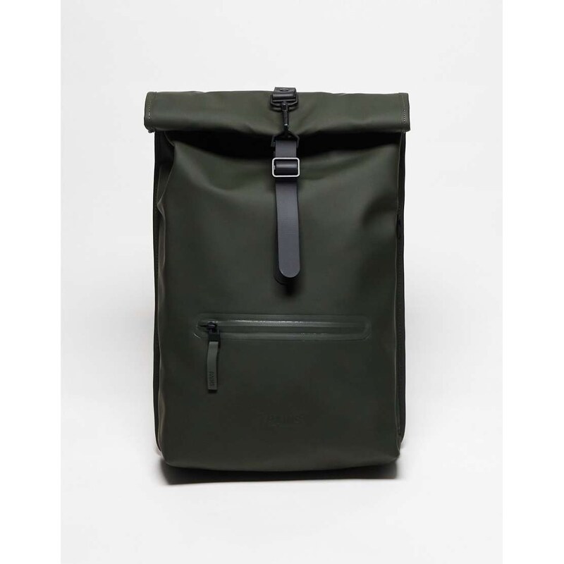 Rains 13320 unisex waterproof roll top backpack in green-Black 101145380