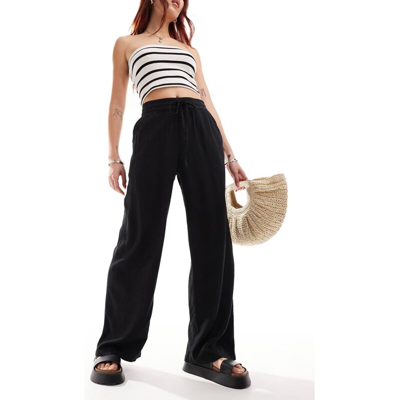 Noisy May loose fit linen mix trouser co-ord in black