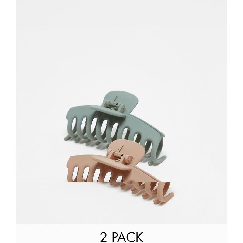 Pieces medium 2-pack tube hair claw in neutral and sage green 100114908